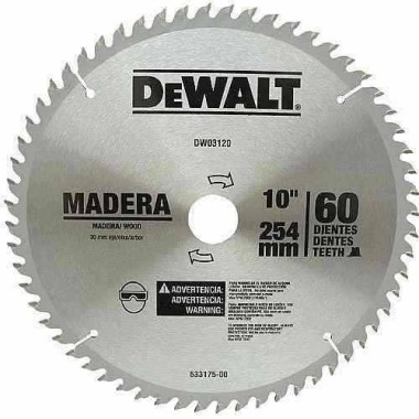 Disco de Serra para Madeira 254 MM 60 Dentes  - Dewalt DWA03120