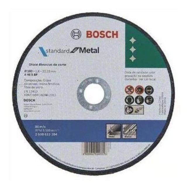 Disco de Corte Standard para Metal 180 x 1.6mm Centro Reto - BOSCH 2608619384
