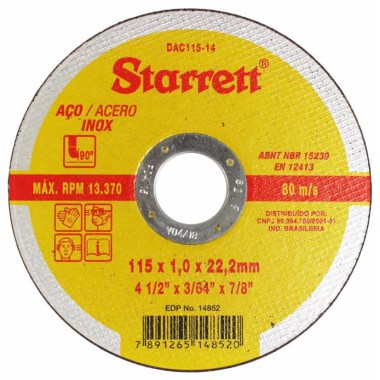 Disco de corte inox 4.1/2 - STARRETT DAC115-14