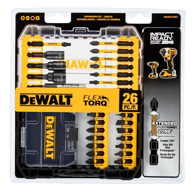 Jogo de bits de impacto  FlexTorq IMPACT READY com sistema ToughCase 26 peças DEWALT DWANGFT26SET