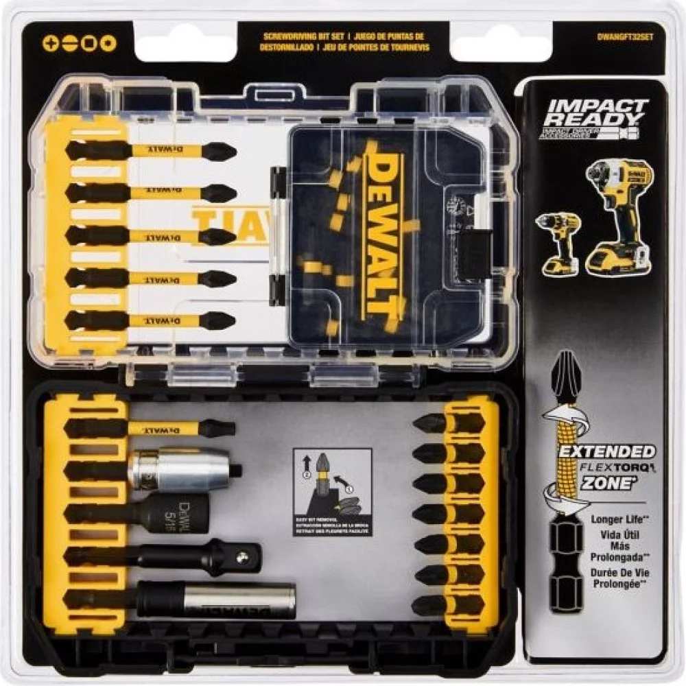 Jogo de bits de impacto  FlexTorq IMPACT READY com sistema ToughCase 32 peças DEWALT DWANGFT32SET