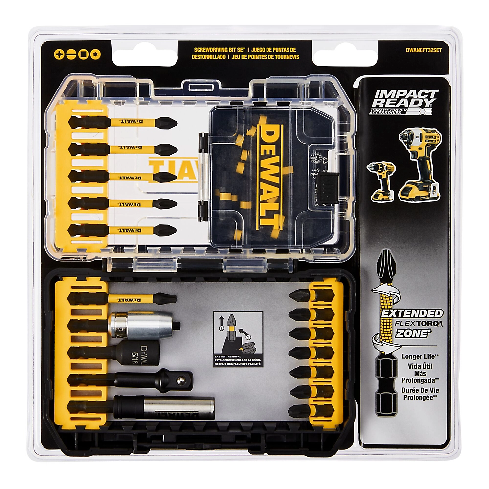 Jogo de bits de impacto  FlexTorq IMPACT READY com sistema ToughCase 32 peças DEWALT DWANGFT32SET